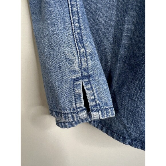 Vintage Womens Denim Shirt Sz XL Button Up Top Embroidered Garden Short Sleeve - Picture 10 of 12